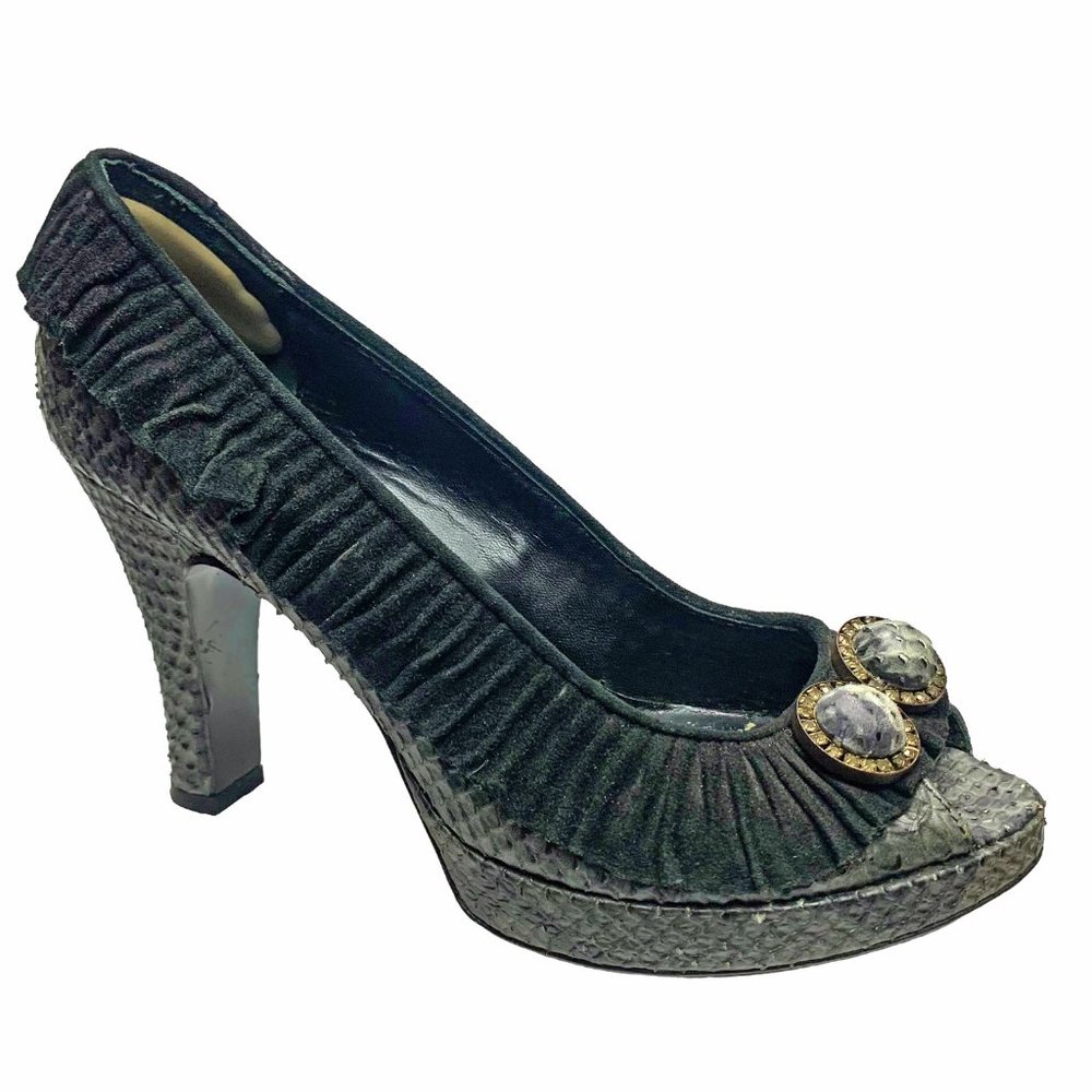 ISABELLA FIORE Gray Python Embossed Leather‎ Peep… - image 2